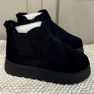 Black Suede Platform Classic Ankle Boots